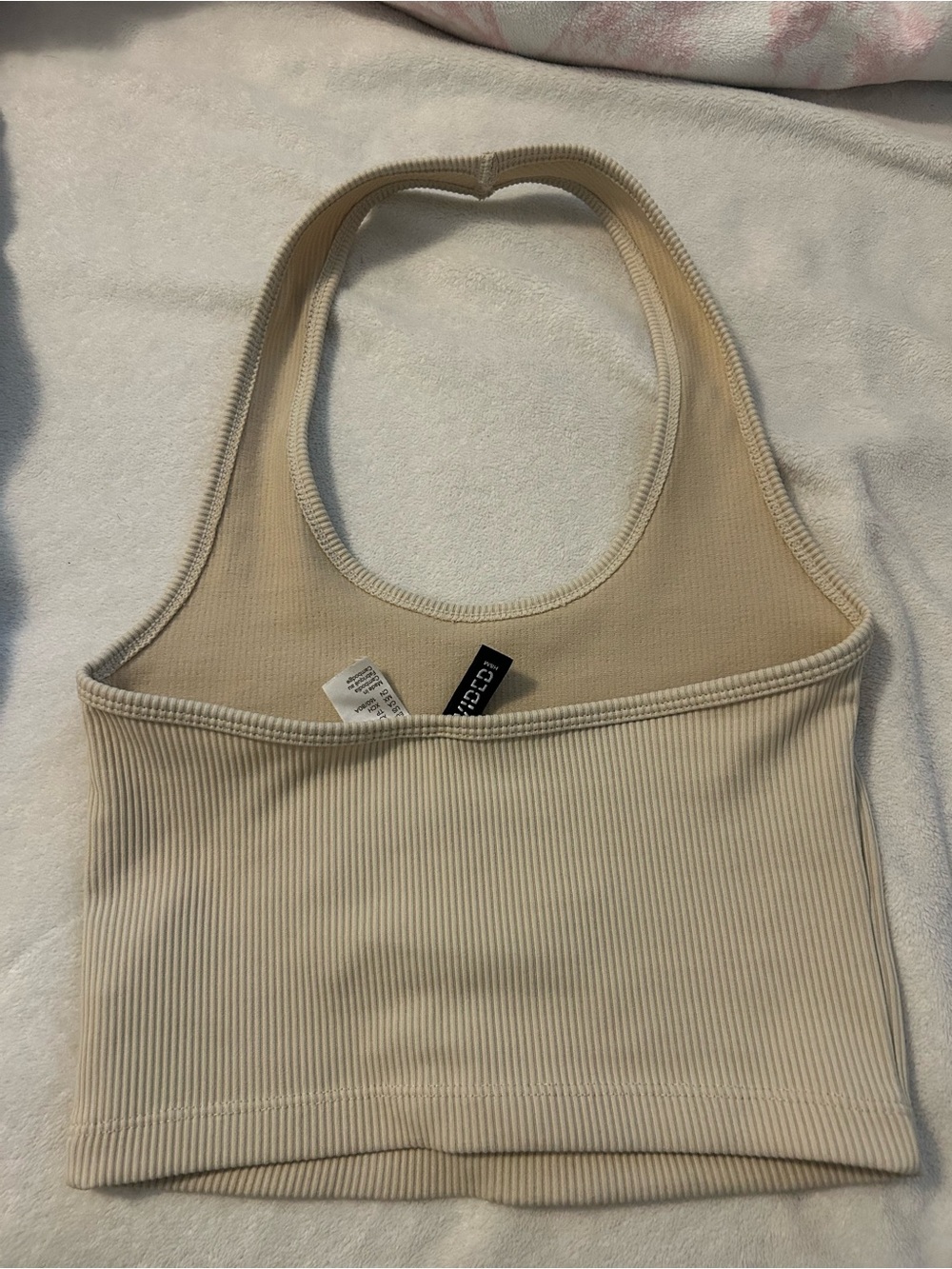Divided Ribbed Halter Crop Tank - Cream - Picture 2 of 3